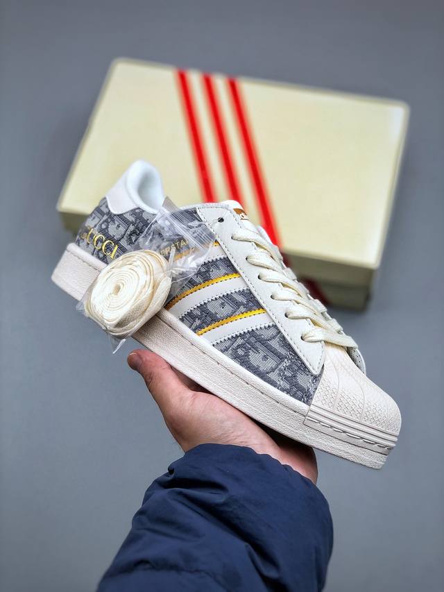 Ad Originals Superstar X 古驰 X 迪奥联名款 白灰 采用全新头层拼接皮革材质后跟采用特色3D立体印字 渠道正品订单 诠释市场最高工艺水