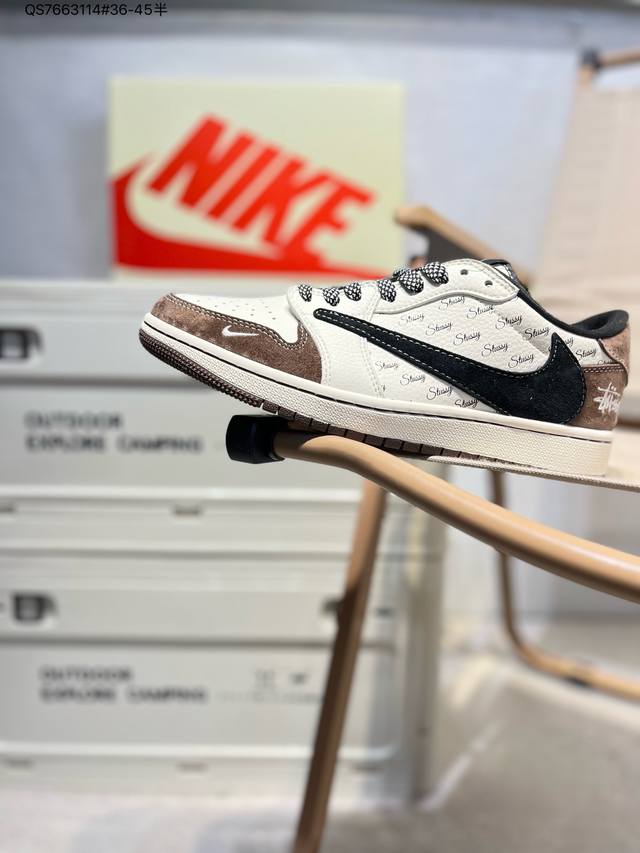 公司级头层皮斯图西 X 乔丹Air Jordan 1 Low Aj1低帮系列篮球鞋 官方同步配色 原装级产物 #拒绝公底 立体鞋型 细节完美 高清洁度Xf869