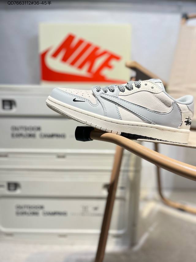 公司级头层皮斯图西 X 乔丹Air Jordan 1 Low Aj1低帮系列篮球鞋 官方同步配色 原装级产物 #拒绝公底 立体鞋型 细节完美 高清洁度Sj206