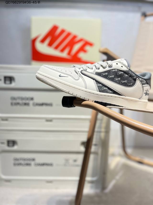 公司级头层皮斯图西 X 乔丹Air Jordan 1 Low Aj1低帮系列篮球鞋 官方同步配色 原装级产物 #拒绝公底 立体鞋型 细节完美 高清洁度Sj206