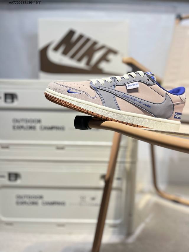 公司级头层皮Supreme X 乔丹Air Jordan 1 Low Aj1低帮系列篮球鞋 官方同步配色 原装级产物 #拒绝公底 立体鞋型 细节完美 高清洁度X
