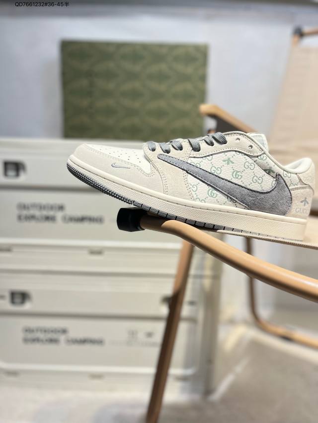 公司级头层皮古驰X 乔丹Air Jordan 1 Low Aj1低帮系列篮球鞋 官方同步配色 原装级产物 #拒绝公底 立体鞋型 细节完美 高清洁度Sj2068