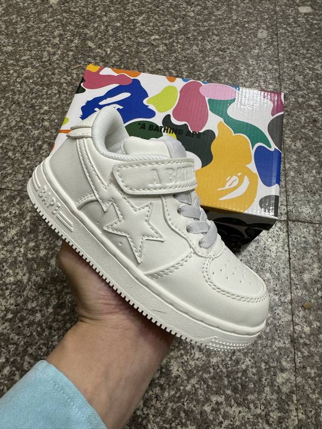 Bape Sta童鞋春夏字母魔术贴撞色星标休闲鞋板鞋