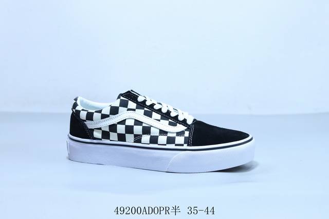 硫化工艺 pptsgt 万斯 Vans 厚底 经典懒人黑白棋盘格 49200Adopr半 35-44
