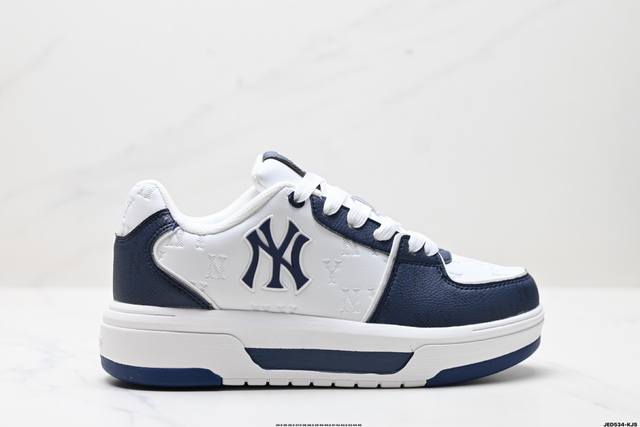 公司级Mlb 纽约洋基队 Chunky Liner Embo Monogram 印刻老花 时尚舒适 休闲运动 防滑耐磨增高 低帮 板鞋 货号:3Asxm075N