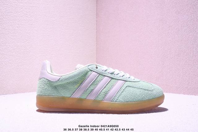 性价比版本Adidas Gazelle Indoor Trainers 羚羊内训系列低帮复古百搭休闲运动德训风板鞋“麂皮抹茶绿米白生胶底”Ie2948 尺码：3