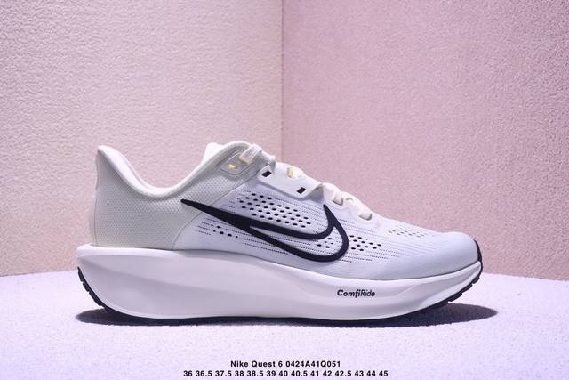 公司级Nike Quest 6极速6代网面透气 时尚休闲跑步鞋 简约高科技设计采用多层材料 为双足带来凉爽感受和稳固体验 时尚鞋面搭配中足包覆设计 提供稳固贴合