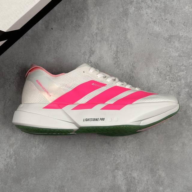 本地 核心私 公司级全掌碳板Adidas Adizero Adios pro 4 M马拉松飞线贾卡轻质透气休闲运动跑步鞋 采用双层透气网纱 Flywire动态飞