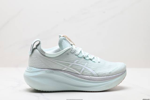 公司级Asics Gel-Nimbus 27 舒适防滑耐磨低帮休闲跑步鞋 鞋底采用了轻质发泡材料 并在后跟和前掌处采用了Asics亚瑟士核心科技-Gel缓震胶