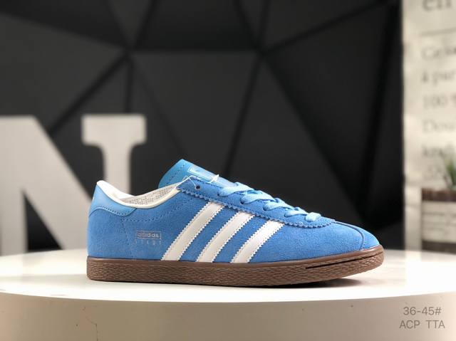 阿迪达斯 Adidas Stadt经典麂皮薄底运动板鞋 T头鞋 皮革和绒面革经典运动鞋以典藏足球鞋为灵感这款Stadt经典运动鞋植根足球传统，以别致皮革鞋面和绒