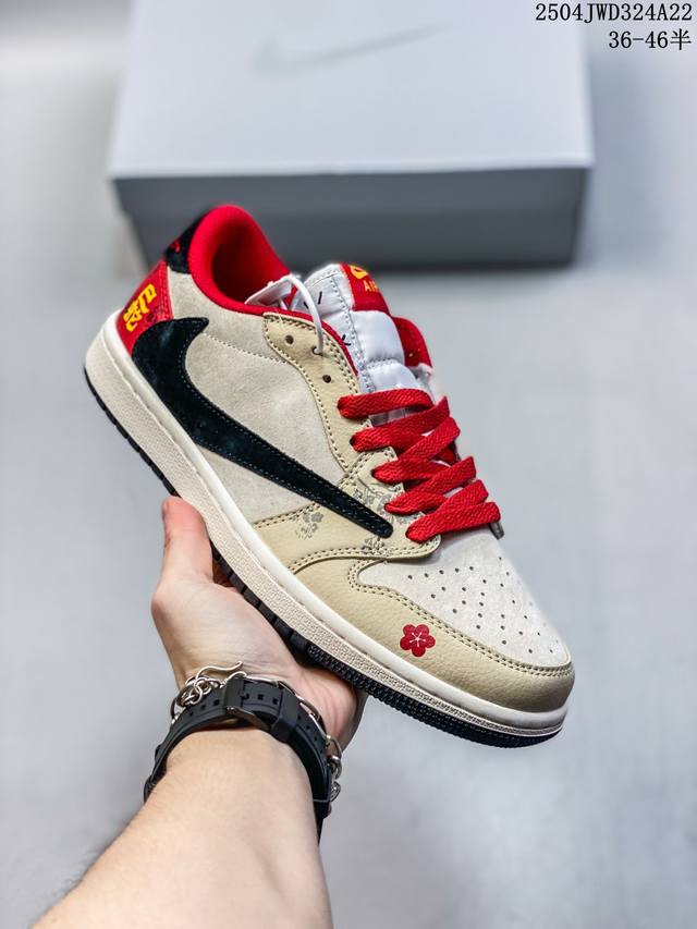 公司级Aj1倒勾Travis Scott X Air Jordan 1 ” Reverse Mocha “ Aj1乔1 Ts 闪电 联名倒钩 低帮文化篮球鞋 完