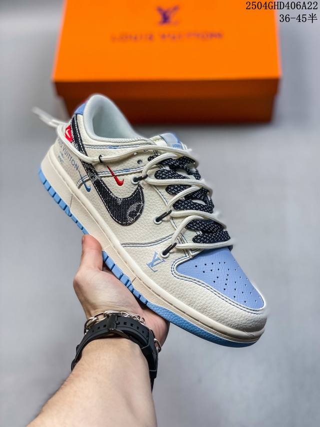 海外爆款限量发售！公司级 Nike Sb Dunk Low“Lv系列 绑带米黑三勾” 周年高端定制 低帮休闲板鞋 定制鞋盒 大厂纯原品质出货 超高清洁度 皮料切