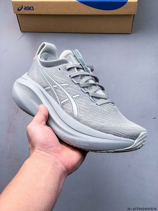 公司级！Asics Gel-Nimbus 27 舒适防滑耐磨低帮休闲跑步鞋 鞋底采用了轻质发泡材料 并在后跟和前掌处采用了Asics亚瑟士核心科技-Gel缓震胶