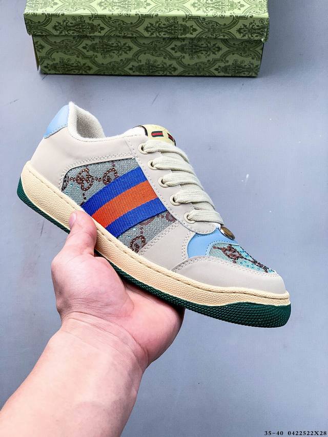 Gucci Distressed Screener Sneaker 古驰小脏鞋系列 官方同步 经典原型复古百搭做旧小脏板鞋复古学院风 怀旧版 0422522X2