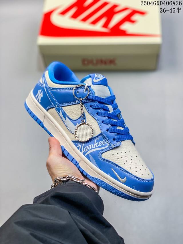 海外爆款限量发售！公司级 Nike Sb Dunk Low“Mlb 蓝白蓝勾” 周年高端定制 低帮休闲板鞋 定制鞋盒 大厂纯原品质出货 超高清洁度 皮料切割干净