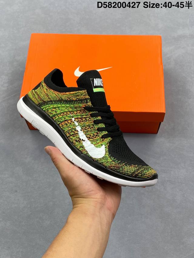 公司级耐克Nike Free 4.0 Flyknit 赤足4.0 轻跑鞋 质感新焕升级 专为短打跑造 鞋如面袜般子柔贴软合 结合性弹沙线 赋双予足众出的紧包密覆