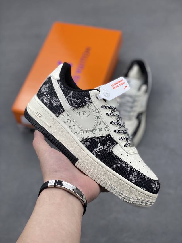 海外限量发售！公司级Nike Air Force 7 Low “Lv联名 双拼印花牛仔”空军一号 低帮 运动鞋 休闲鞋 折边针车 工艺难度大 原楦头原纸板 原装