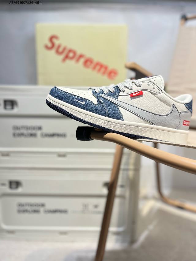 公司级头层皮Supreme X 乔丹Air Jordan 1 Low Aj1低帮系列篮球鞋 官方同步配色 原装级产物 #拒绝公底 立体鞋型 细节完美 高清洁度J