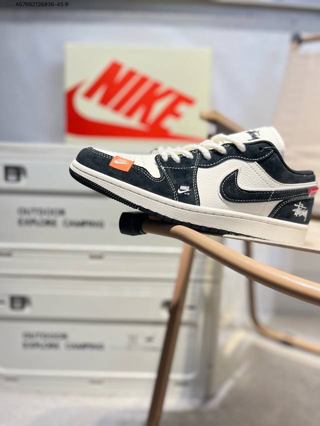 公司级头层皮斯图西 X 乔丹Air Jordan 1 Low Aj1低帮系列篮球鞋 官方同步配色 原装级产物 #拒绝公底 立体鞋型 细节完美 高清洁度Yx506