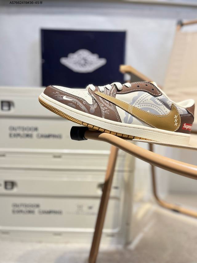 公司级头层皮Supreme X 乔丹Air Jordan 1 Low Aj1低帮系列篮球鞋 官方同步配色 原装级产物 #拒绝公底 立体鞋型 细节完美 高清洁度X