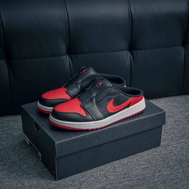 核心私 Air Jordan 1 Low Mule Golf Bred 低帮 高尔夫一脚蹬半托 黑红 Aj1 乔丹1代 Aj1 乔1 低邦 高尔夫一脚蹬半托 黑