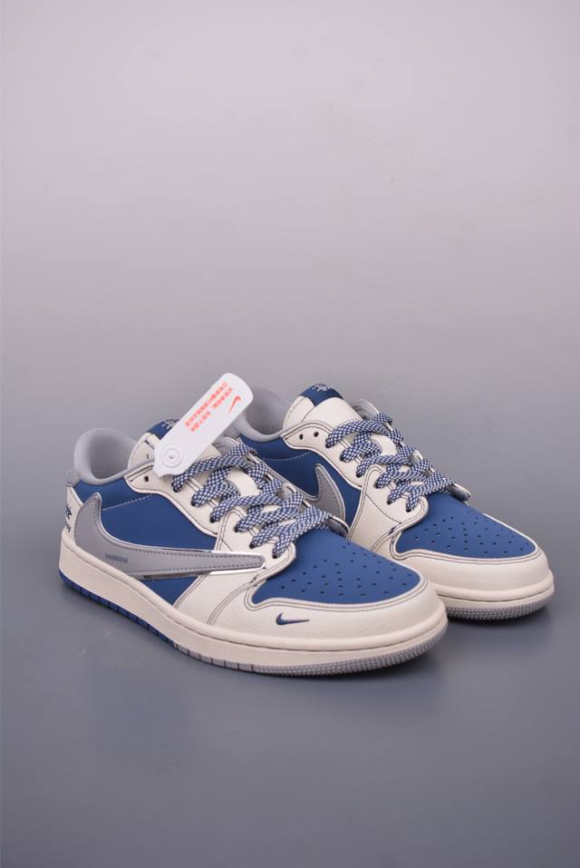 Fragment X Travis Scott X Stussy Air Jordan 1 Low 三方联名倒钩 全新的三方联名低帮倒钩鞋面延续了黑脚趾设计，整