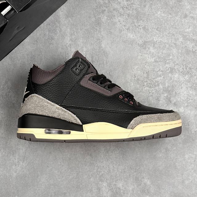 本地 核心私 A Ma Maniere X Air Jordan 3 Retro Black Aj3 乔3联名款 复古文化休闲运动鞋 #全鞋面将黑色作为底色奠定