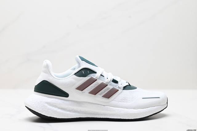 公司级阿迪达斯Adidas Pureboost 22H.Rdy 爆米花缓震中底跑步鞋。鞋面以织编材质为基底，后及跟脚趾处融全入新设计，通过格网印刷支将撑材料于附