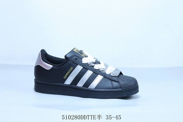阿迪达斯Adidas Originals Superstar防滑耐磨轻便透气 低帮 贝壳头板鞋黑粉 货号 Jj0079 510280Ddtte半 35-45