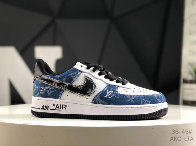 海外爆款限量发售！高端定制 耐克 Nike Air Force 1 '07 Low 路易威登联名--- 牛仔蓝黑勾 Lv印花 高端定制 低帮休闲板鞋 定制鞋盒