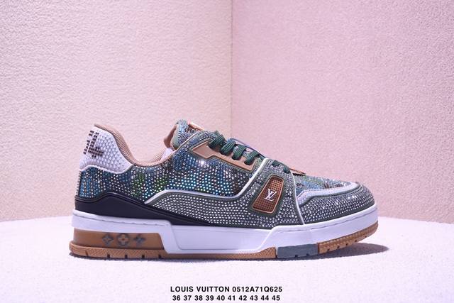 公司级路易威登板鞋 新款 Lv Tyler X Louis Vuitton Trainer 3.0 圆头系带 低帮 板鞋 男款 灰蓝 皮革圆头系带低帮生活休闲鞋