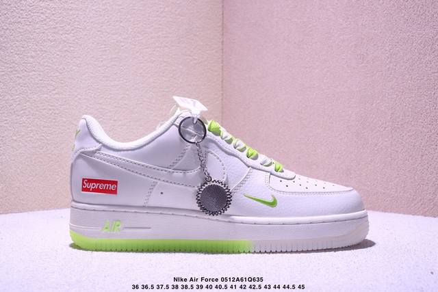 海外限量发售！公司级Nike Air Force 1 '07 Low “Supreme联名--米白荧光绿”空军一号 低帮 运动鞋 休闲鞋 折边针车 工艺难度大