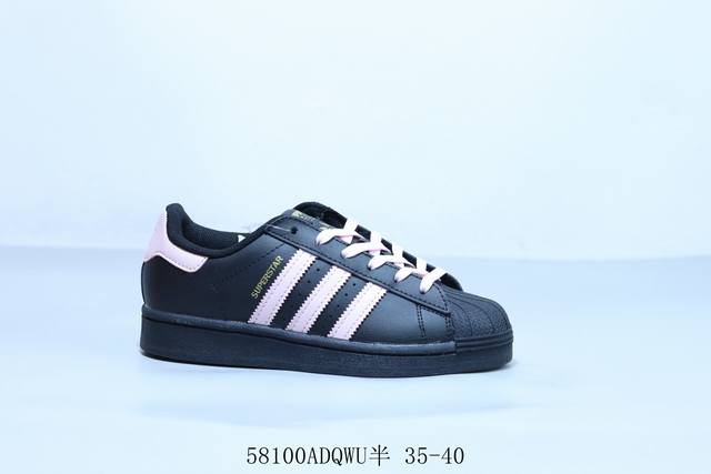 阿迪达斯Adidas Originals Superstar防滑耐磨轻便透气 低帮 贝壳头板鞋 黑粉 货号 Ef5398 58 Adqwu半 35-40
