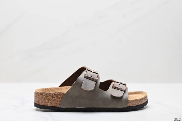 公司级Birkenstock勃肯拖鞋系列 凉拖鞋休闲沙滩凉鞋 牛皮绒面革软底双扣拖鞋 货号:051751 尺码:35-45 Id:Jed538-Fj D