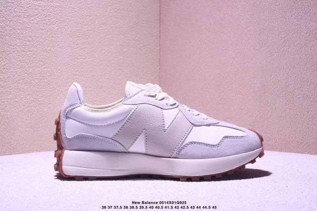 nb新百伦New Balance Ms327系列复古休闲运动慢跑鞋“皮革米白灰海军绿生胶底” 货号：Ws327Lg1 尺码：36 37 37.5 38 38.5