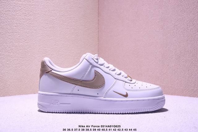nike 耐克 采用硬质粒面牛剖皮革鞋面材质，金色表示点缀，耐克Nike Air Force 7 Low White Black Gold 空军一号经典低帮百搭
