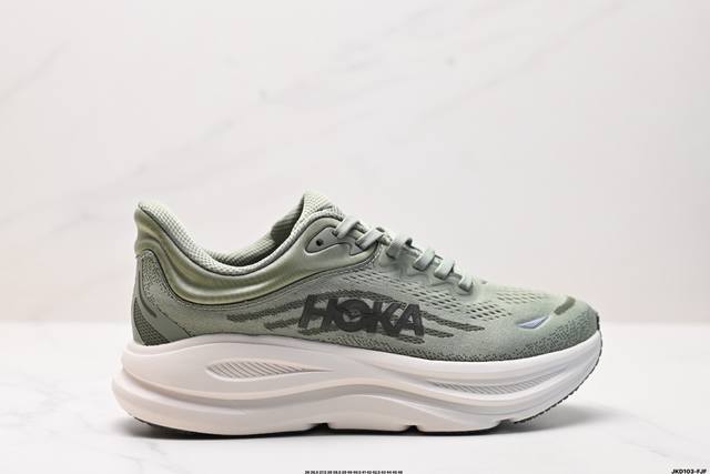 公司级Hoka One One Bondi 9 复古舒适防滑耐磨 低帮 山地户外跑步鞋 货号:1162014 尺码:36 36.5 37.5 38 38.5 3