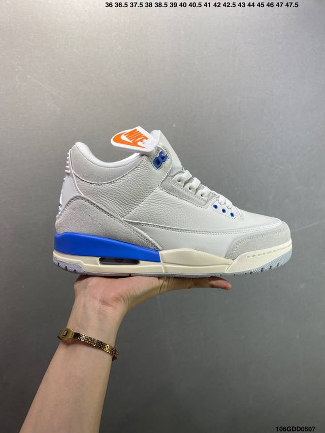 公司级Air Jordan 3 Retro Aj3 乔3 复古休闲运动文化篮球鞋。 首次使用经典传神Jump Man Logo 并创新使用后掌可视气垫。清爽有余