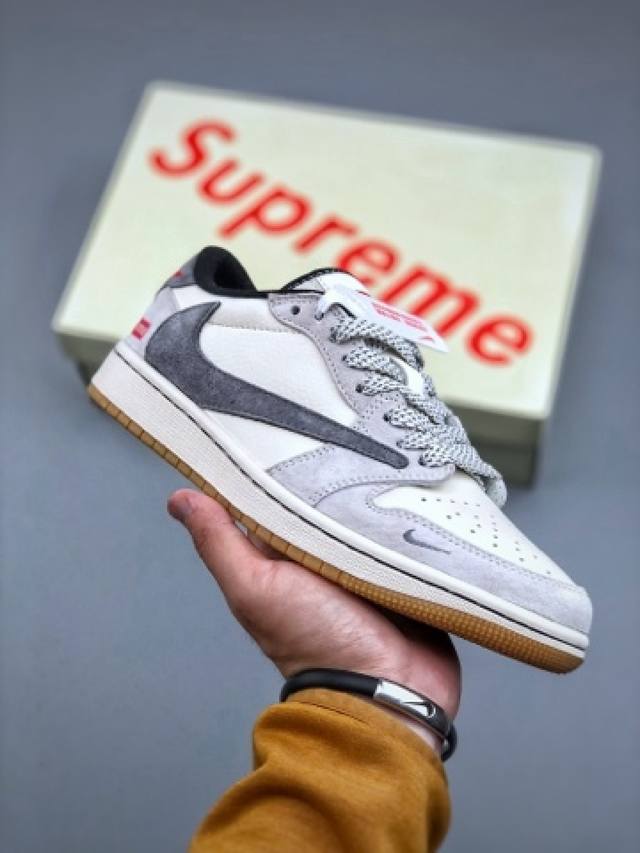 aj1倒勾Travis Scott X Air Jordan 1 ” Reverse Mocha “ Aj1乔1 Ts 闪电 联名倒钩 低帮文化篮球鞋 完美品质