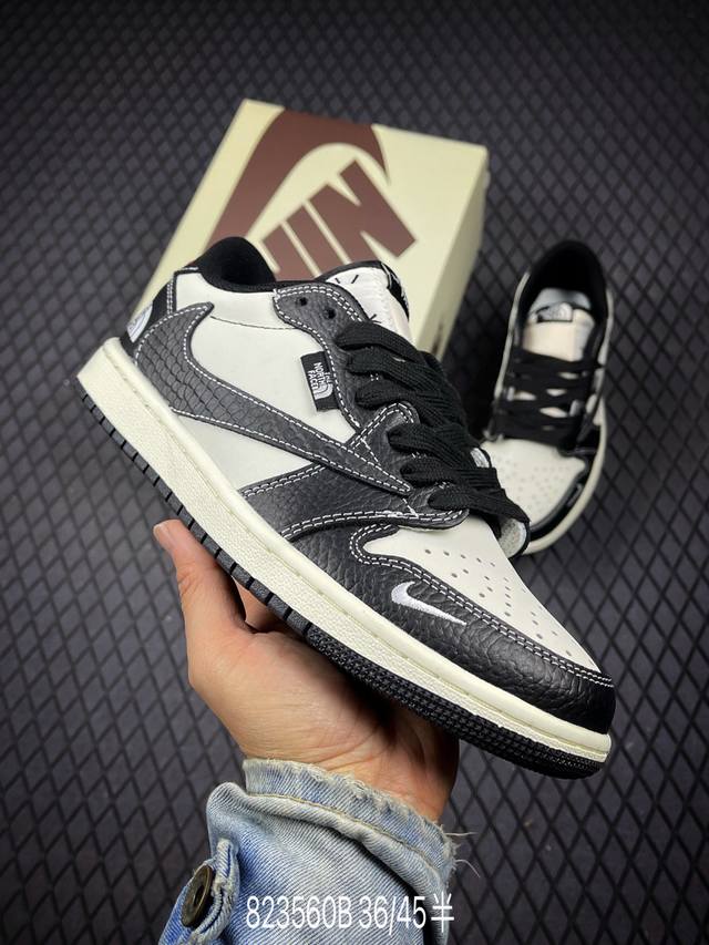 b 公司级Aj1倒勾Travis Scott X Air Jordan 1 ” Reverse Mocha “ Aj1乔1 Ts 闪电 联名倒钩 低帮文化篮球鞋