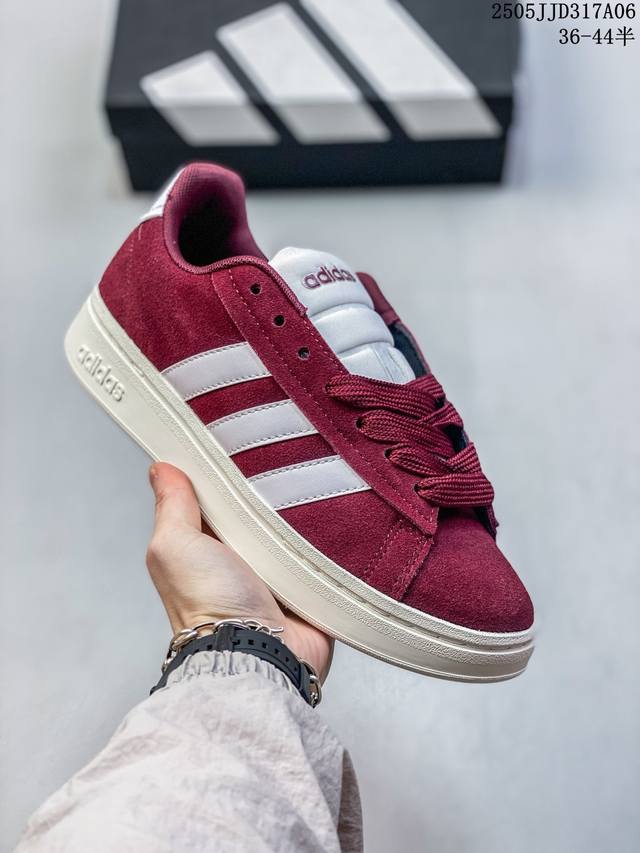 adidas Grand Court Alpha 轻便舒适 防滑耐磨 低帮 板鞋 男女同款 暗红白 尺码：见图 编码：05Jjd317A06