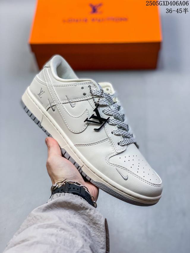 海外爆款限量发售！Nike Sb Dunk Low“ Lv联名 百搭米灰” 周年高端定制 低帮休闲板鞋 定制鞋盒 大厂纯原品质出货 超高清洁度 皮料切割干净无任