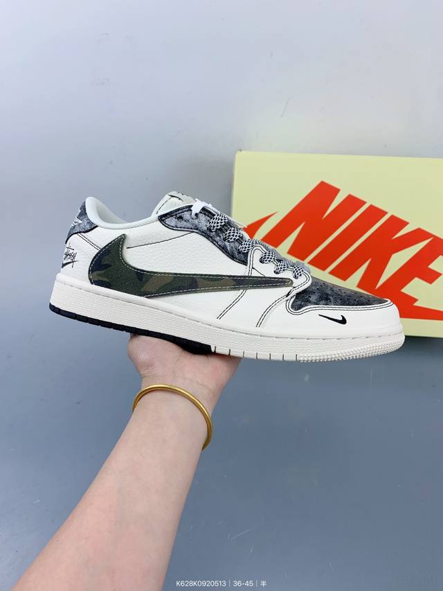 travis Scott X Fragment Design X Jordan Air Jordan 1 Low Og Sp “斯图西联名 双拼迷彩勾” 多方联