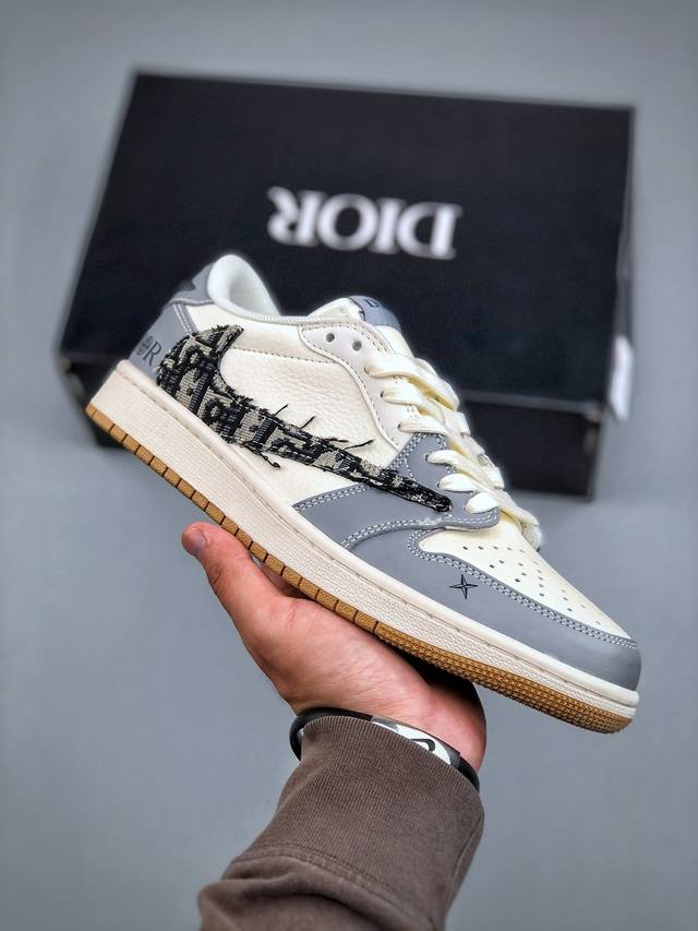 c版 Travis Scott X Nike Air Jordan 1 Low X Dior Air Jordan 1 Low 反转灰白黑满天星倒钩 纯原版本全