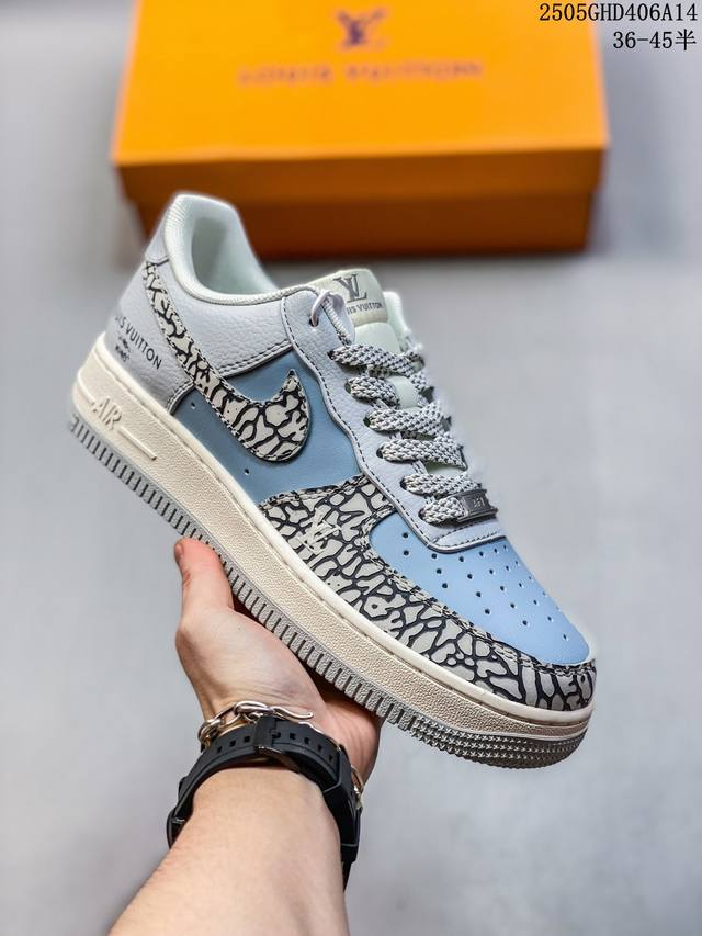 海外限量发售！公司级Nike Air Force 1 '07 Low “Lv联名 米白黑底”空军一号 低帮 运动鞋 休闲鞋 折边针车 工艺难度大 原楦头原纸板