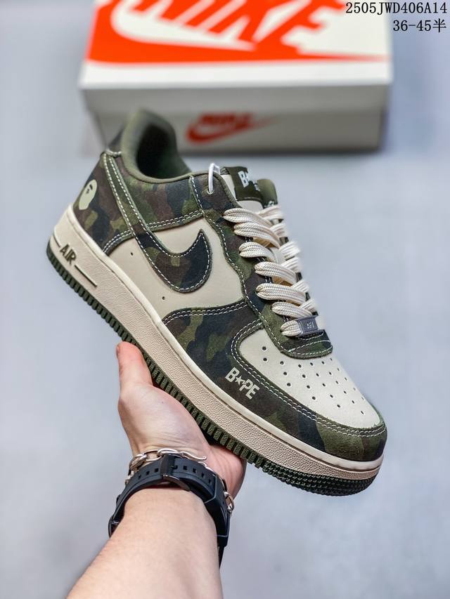 海外限量发售！公司级Nike Air Force 1 '07 Low “Bape联名--丛林迷彩”空军一号 低帮 运动鞋 休闲鞋 折边针车 工艺难度大 原楦头原