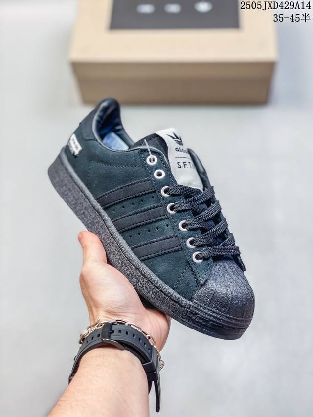 song For The Mute X Adidas Originals Superstar 82 舒适薄底 防滑耐磨 低帮 板鞋 男女同款 黑色 35-45半