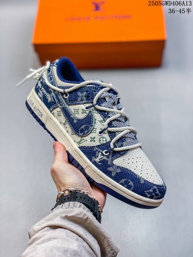 海外爆款限量发售！公司级 Nike Sb Dunk Low“Lv联名 绑带蓝白牛仔蓝勾” 周年高端定制 低帮休闲板鞋 定制鞋盒 大厂纯原品质出货 超高清洁度 皮