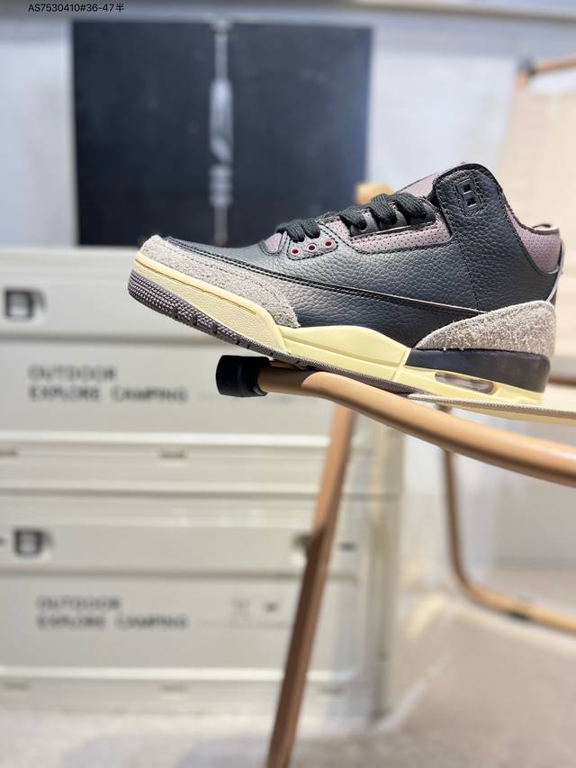 a Ma Maniere X Air Jordan 3 Retro ”Black“ 复刻黑棕 莞产纯原出品原装进口皮料 正确荔枝纹路 经典复刻 完美爆裂 正确卡