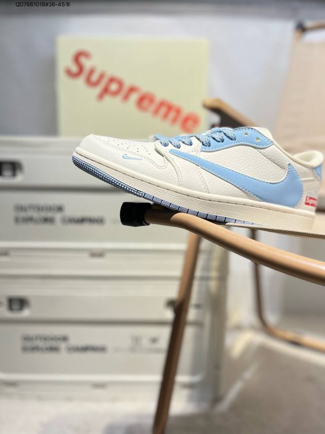 公司级头层皮Supreme X 乔丹Air Jordan 1 Low Aj1低帮系列篮球鞋 官方同步配色 原装级产物 #拒绝公底 立体鞋型 细节完美 高清洁度B
